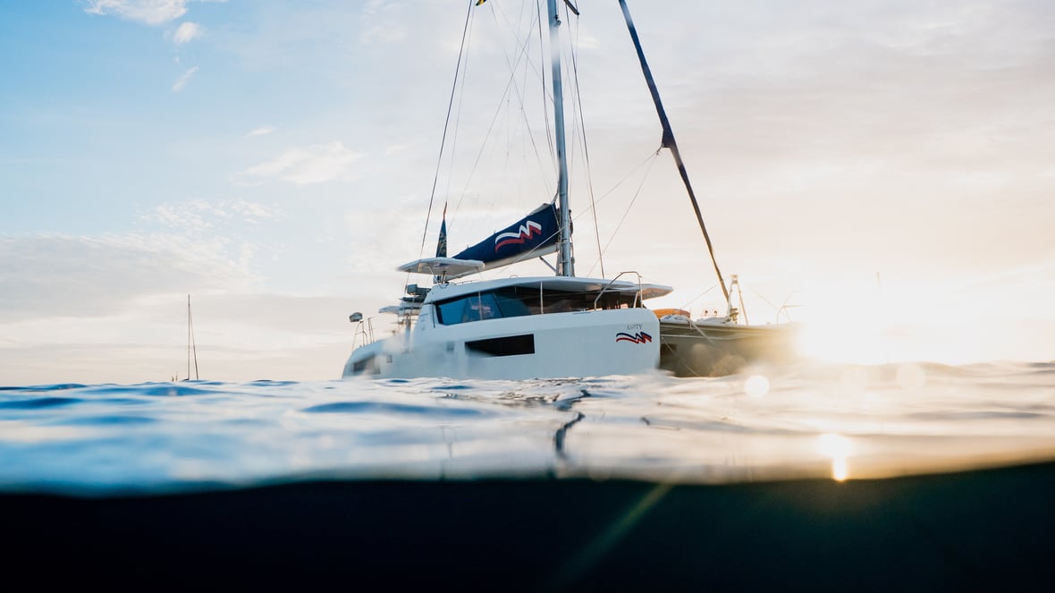 A Moorings yacht at sunset