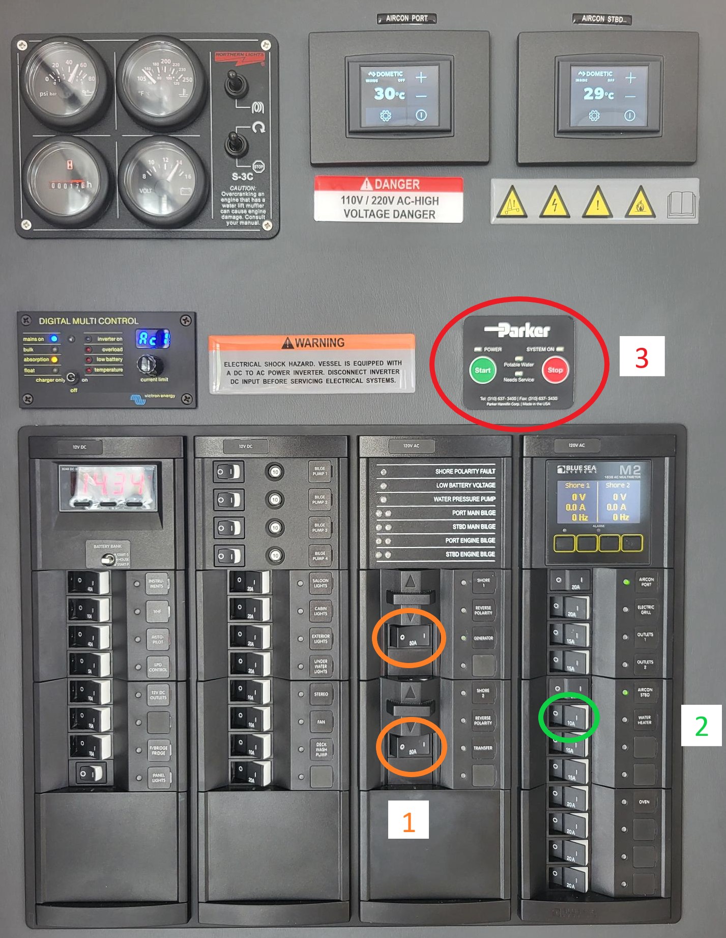 main panel with watermaker numbers-2